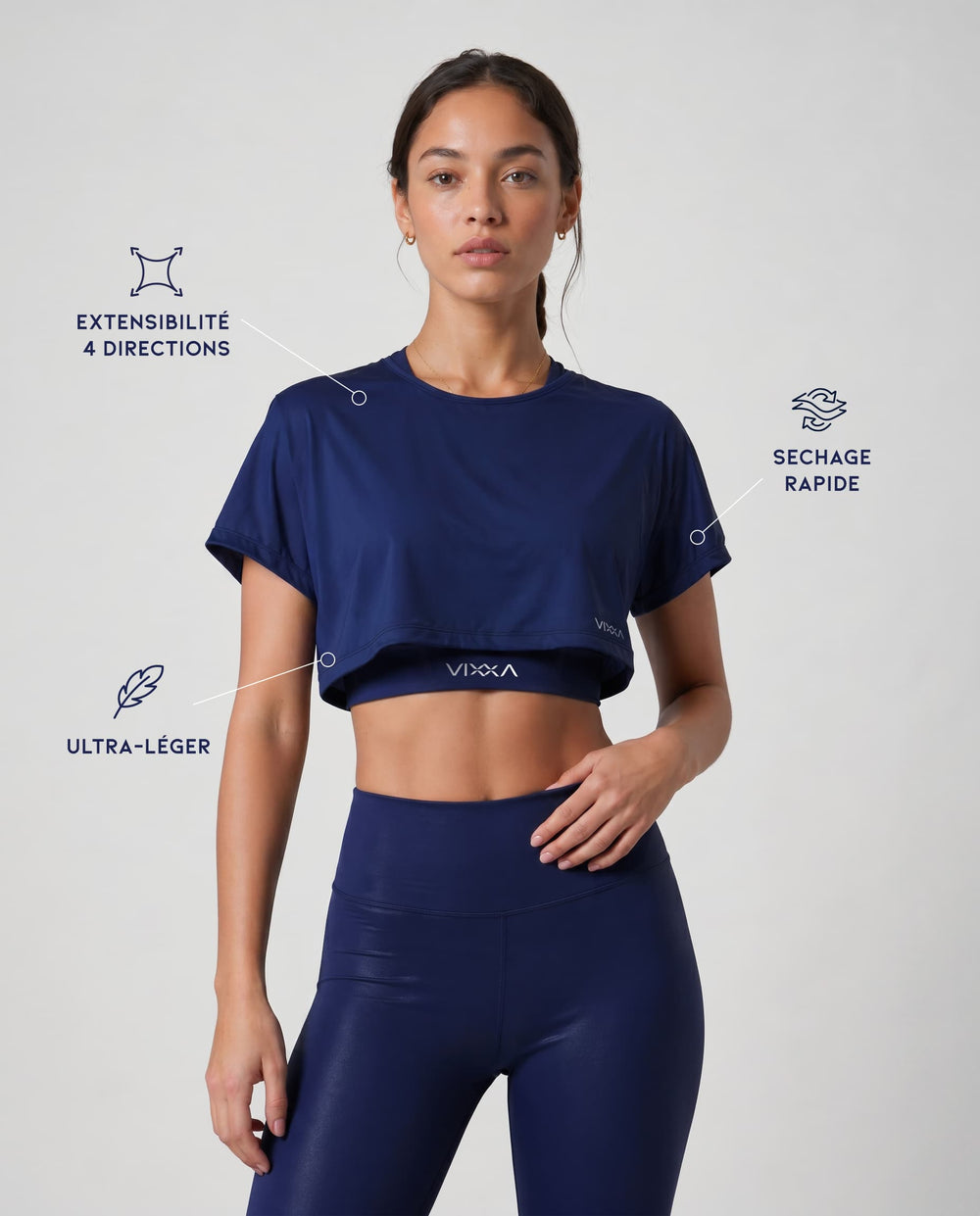 Crop-top bleu VIXXA femme sport, design ajusté et performance
