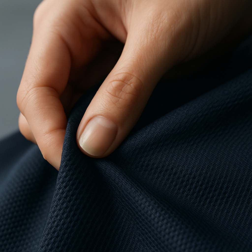 Main tenant un tissu VIXXA pour montrer la qualité et la texture premium